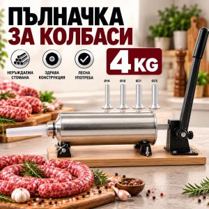 Хоризонтална Пълначка за Колбаси и Наденички 4кг ЗА ДОМА Хоризонтална Пълначка за Колбаси и Наденички